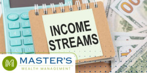 The words "income streams" on a post-it, for retirees considering creation of reliable income.