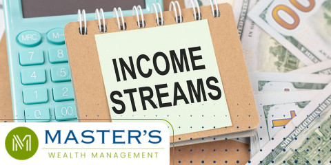 The words "income streams" on a post-it, for retirees considering creation of reliable income.