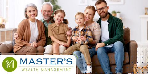 A family sits together for a portrait, with three generations shown - grandparents, adult children, and grandchildren, to illustrate the importance of life insurance.