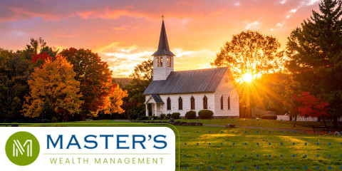 A church sits in front of a beautiful sunrise, shining like biblical wisdom, indicating the source and importance to the reader of the content.