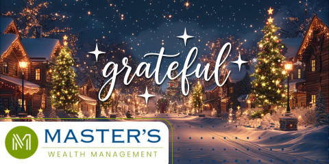 The word Grateful in stylized letters over a holiday scene.