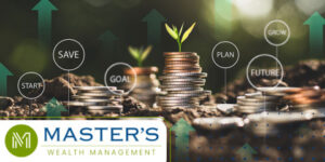 Stacks of coins growing like small plants, showing action steps in text around your financial life, like start, save, goal, plan, future, grow.